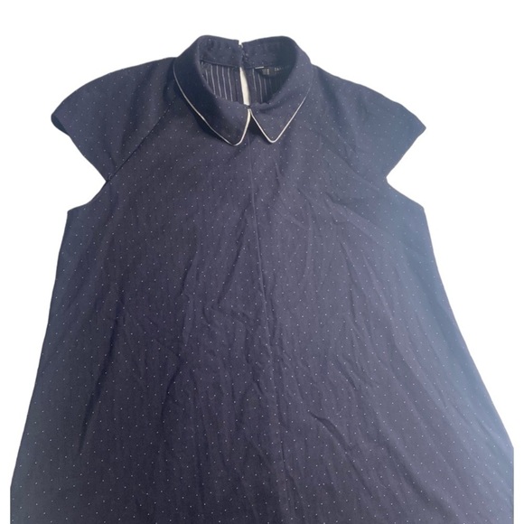 ZARA BASIC COLLECTION NAVY BLUE POLKA DOT DRESS WITH CAP SLEEVES SIZE XS - Picture 2 of 6